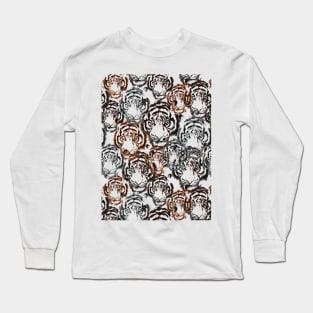 Seamless pattern illustration abstract graphic tiger faces art Long Sleeve T-Shirt